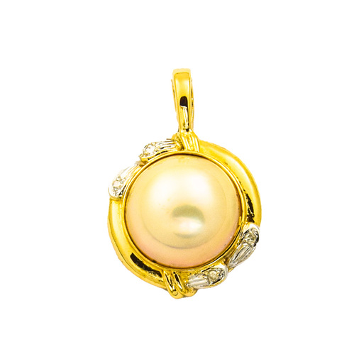 An-/Einhänger aus 585 Gelb- und Weißgold mit Perle und Diamant, nachhaltiger second hand Schmuck perfekt aufgearbeitet