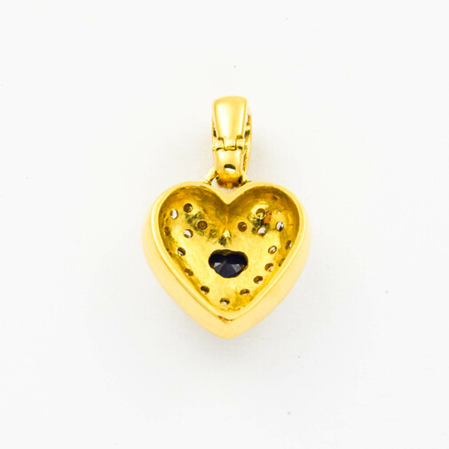 An-/Einhänger Herz aus 750 Gelbgold mit Saphir und Brillant, nachhaltiger second hand Schmuck perfekt aufgearbeitet