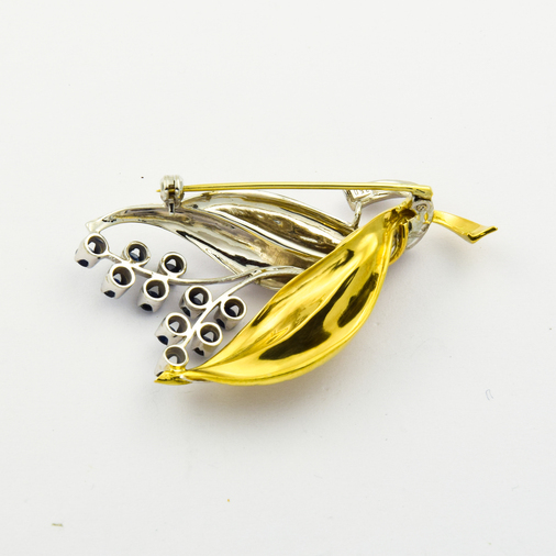 Saphiranhänger/Brosche Blütenzweig aus 750 Gelb- und Weißgold, nachhaltiger second hand Schmuck perfekt aufgearbeitet