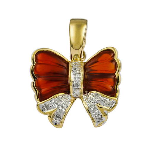 An-/Einhänger aus 585 Gelbgold mit Karneol und Diamant, hochwertiger second hand Schmuck perfekt aufgearbeitet