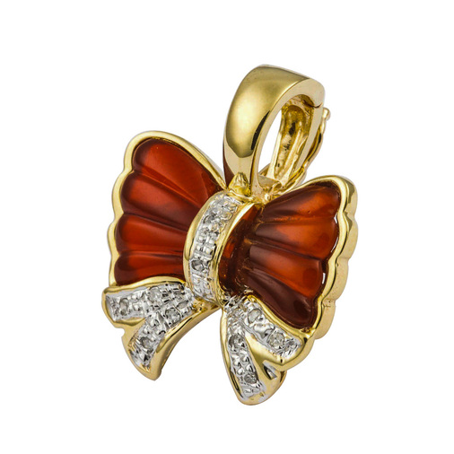 An-/Einhänger aus 585 Gelbgold mit Karneol und Diamant, hochwertiger second hand Schmuck perfekt aufgearbeitet