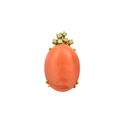 Anhänger aus 585 Gelbgold mit Koralle und Diamant, nachhaltiger second hand Schmuck perfekt aufgearbeitet