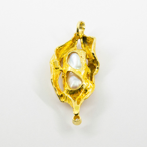 Kettenanhänger aus 585 Gelbgold mit Perle und Brillant, hochwertiger second hand Schmuck perfekt aufgearbeitet