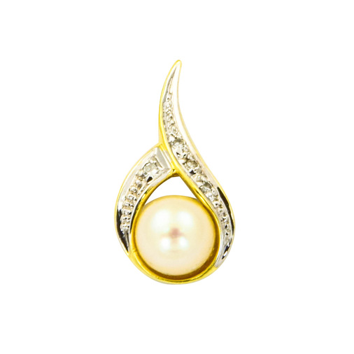 Perlenanhänger aus 585 Gelb- und Weißgold mit Diamant, nachhaltiger second hand Schmuck perfekt aufgearbeitet