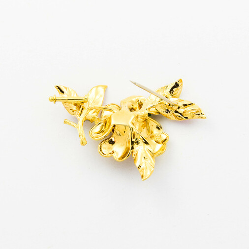 Anhänger/Brosche aus 750 Gelbgold mit Rubellit, nachhaltiger second hand Schmuck perfekt aufgearbeitet