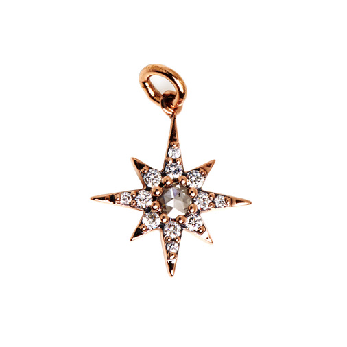 Diamantanhänger Stern aus 750 Rotgold mit Brillant, nachhaltiger second hand Schmuck perfekt aufgearbeitet