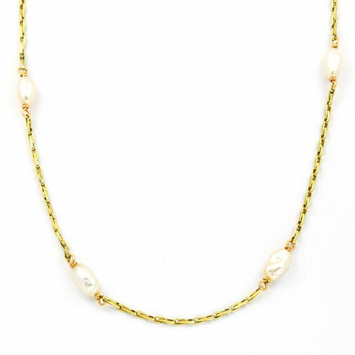 F. Binder Halskette aus 585 Gelbgold mit Perle, nachhaltiger second hand Schmuck perfekt aufgearbeitet