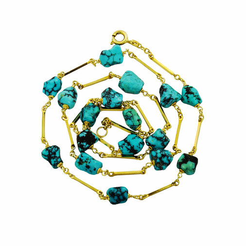 F. Binder Halskette aus 585 Gelbgold mit Türkis, nachhaltiger second hand Schmuck perfekt aufgearbeitet