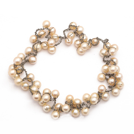 Halskette aus Edelstahl mit Perle, 86 cm, hochwertiger second hand Schmuck perfekt aufgearbeitet