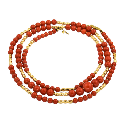 Halskette aus 750 Gelbgold mit Koralle, nachhaltiger second hand Schmuck perfekt aufgearbeitet