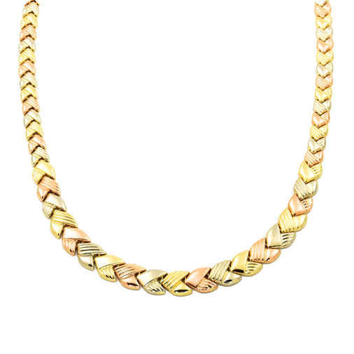 Halskette aus 585 Gelb-, Rot- und Weißgold, nachhaltiger second hand Schmuck perfekt aufgearbeitet