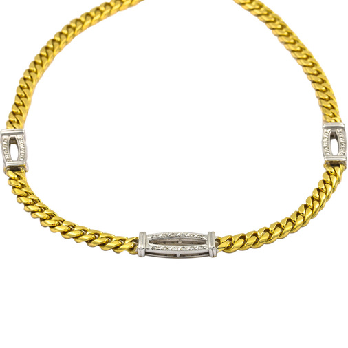 Halskette aus 750 Gelb- und Weißgold mit Brillanten, 45 cm, hochwertiger second hand Schmuck perfekt aufgearbeitet