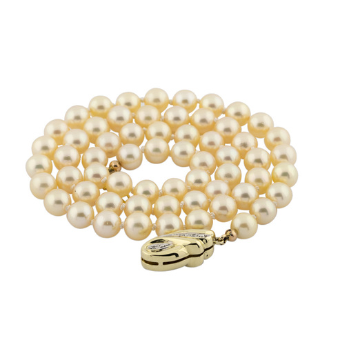 Perlenkette mit Schließe aus 585 Gelb- und Weißgold mit Diamant, 48 cm, hochwertiger second hand Schmuck perfekt aufgearbeitet