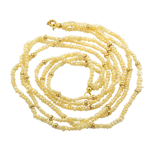 Perlenkette mit Schließe und Zwischenteilen aus 750 Gelbgold, nachhaltiger second hand Schmuck perfekt aufgearbeitet