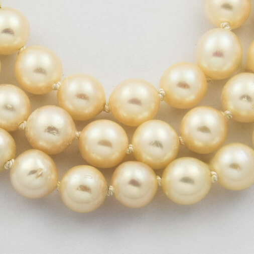 Perlenkette mit Karabiner aus 585 Gelbgold, 45cm, nachhaltiger second hand Schmuck perfekt aufgearbeitet