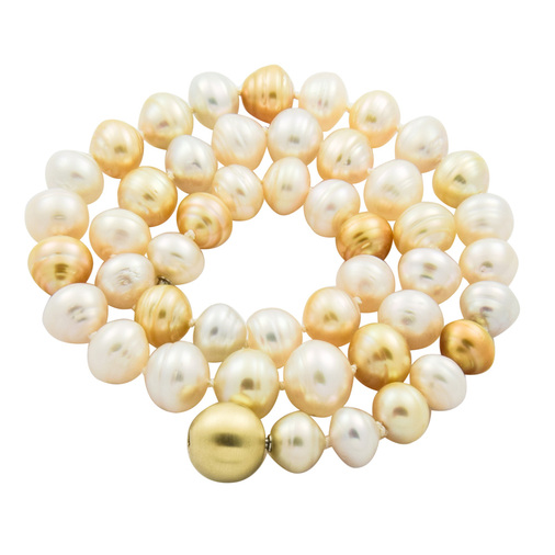 Perlenkette mit Wechselschließe aus 585 Gelbgold, nachhaltiger second hand Schmuck perfekt aufgearbeitet