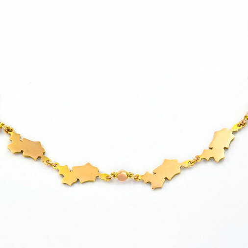 Halskette Weinblätter aus 585 Gelbgold mit Perle, nachhaltiger second hand Schmuck perfekt aufgearbeitet
