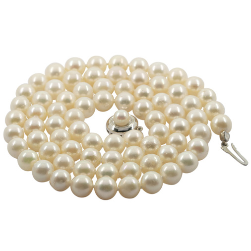 Perlenkette mit Schließe aus 585 Gelb- und Weißgold, 73 cm, hochwertiger second hand Schmuck perfekt aufgearbeitet