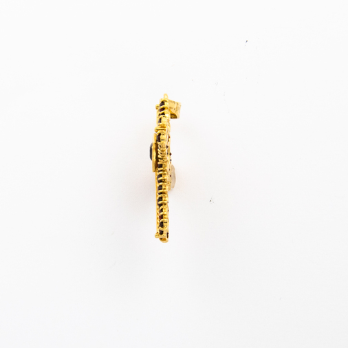 Kreuzanhänger aus 750 Gelbgold mit Granat, nachhaltiger second hand Schmuck perfekt aufgearbeitet