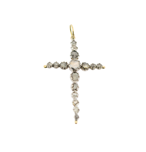 Kreuzanhänger aus 585 Gold/Silber mit Diamant, 19. Jahrhundert, nachhaltiger second hand Schmuck perfekt aufgearbeitet