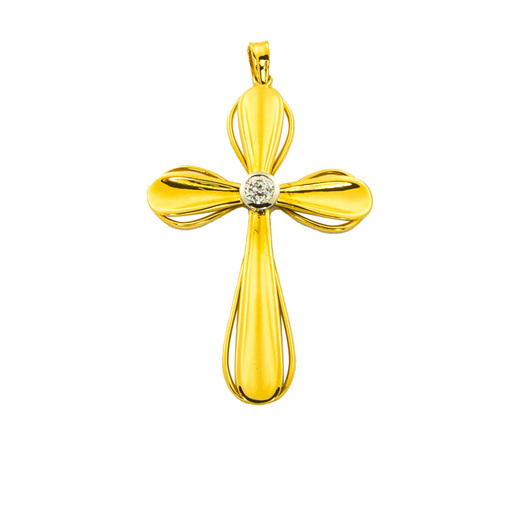 Kreuzanhänger aus 750 Gelb- und Weißgold mit Diamant, nachhaltiger second hand Schmuck perfekt aufgearbeitet