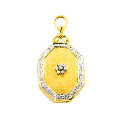Medaillon aus 750 Gelb- und Weißgold mit Diamant, nachhaltiger second hand Schmuck perfekt aufgearbeitet