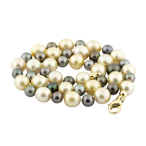 Perlenkette mit Schließe aus Gelbgold, 54 cm, hochwertiger second hand Schmuck perfekt aufgearbeitet