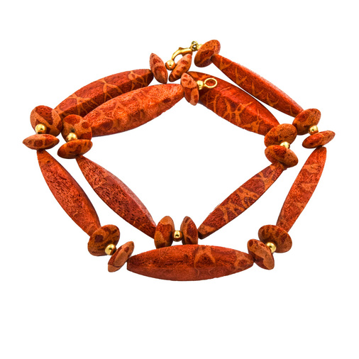 Korallenkette mit Schließe und Zwischenteilen aus 585 Gelbgold, nachhaltiger second hand Schmuck perfekt aufgearbeitet