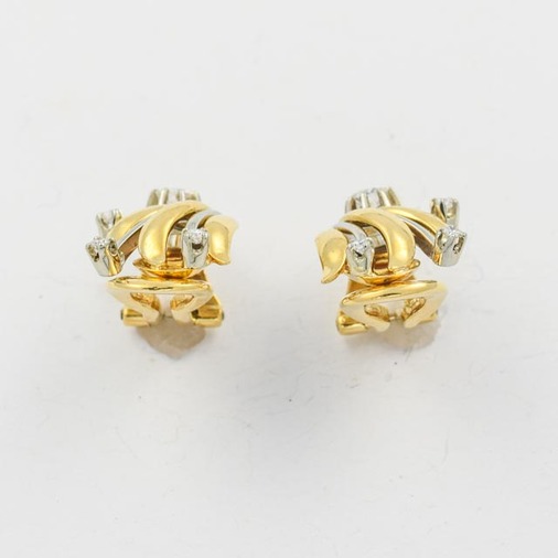 Brillantohrclips aus 750 Gelb- und Weißgold mit Diamant, nachhaltiger second hand Schmuck perfekt aufgearbeitet