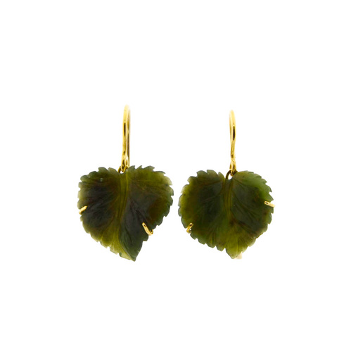 Ohrhänger Blätter aus 750 Gelbgold mit Jade, nachhaltiger second hand Schmuck perfekt aufgearbeitet