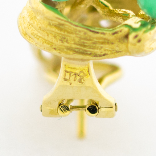 Ohrstecker mit Clipmechanik aus 585 Gelb- und Weißgold mit Chrysopras und Brillant, nachhaltiger second hand Schmuck perfekt aufgearbeitet