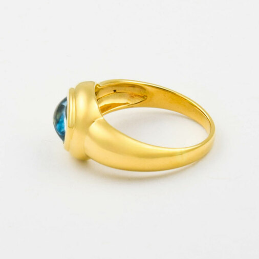Buchwald Ring aus 750 Gelbgold mit Aquamarin, nachhaltiger second hand Schmuck perfekt aufgearbeitet