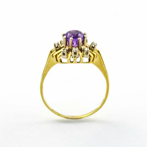 Entourage-Ring aus 585 Gelb- und Weißgold mit Amethyst und Diamant, nachhaltiger second hand Schmuck perfekt aufgearbeitet