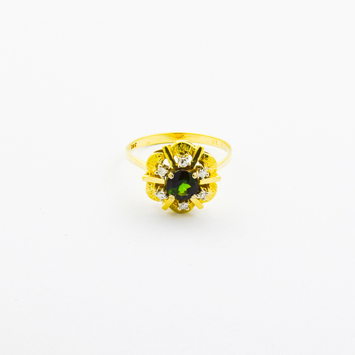 Entourage-Ring aus 585 Gelb- und Weißgold mit Turmalin und Diamant, nachhaltiger second hand Schmuck perfekt aufgearbeitet