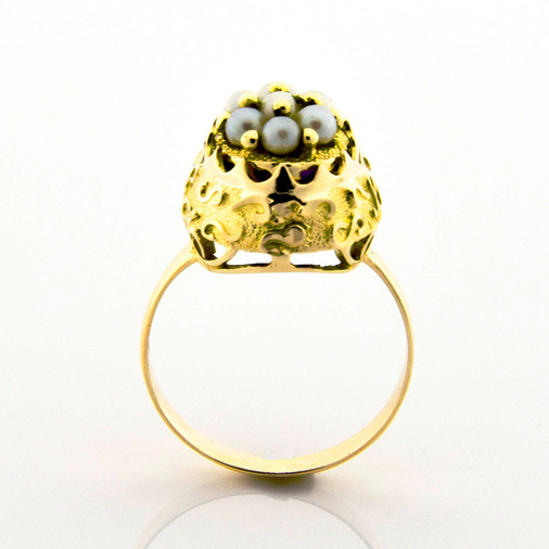 Ring 2 in 1 aus 333 Gelbgold mit Amethyst und Perle, nachhaltiger second hand Schmuck perfekt aufgearbeitet