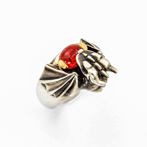 Ring Fledermaus aus 925 Silber/Gold mit Opal, hochwertiger second hand Schmuck perfekt aufgearbeitet