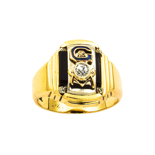 Ring Freimaurer aus 416 Gold/Silber mit Diamant, nachhaltiger second hand Schmuck perfekt aufgearbeitet