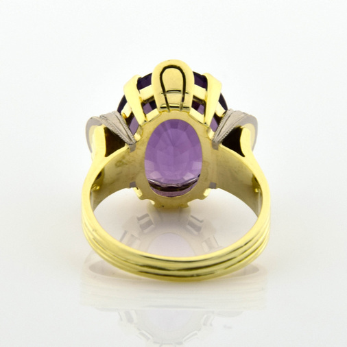 Ring aus 585 Gelb- und Weißgold mit Amethyst und Diamant, nachhaltiger second hand Schmuck perfekt aufgearbeitet