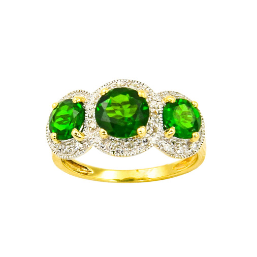 Ring aus 585 Gelb- und Weißgold mit Chromdiopsid und Diamant, nachhaltiger second hand Schmuck perfekt aufgearbeitet