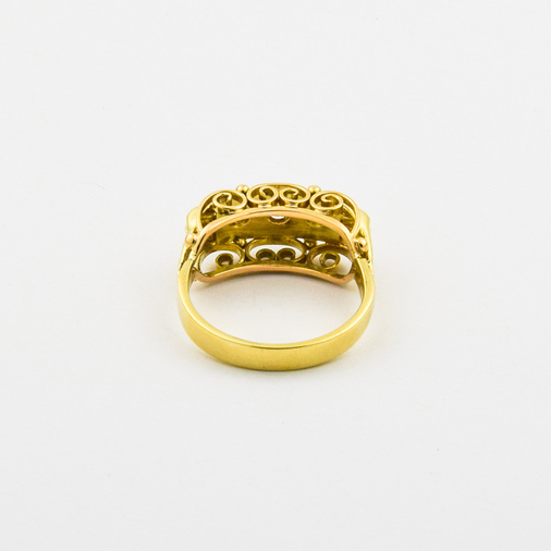 Ring aus 585 Gelb- und Weißgold mit Brillant und Diamant, nachhaltiger second hand Schmuck perfekt aufgearbeitet