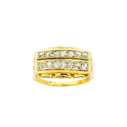 Ring aus 585 Gelb- und Weißgold mit Diamant, nachhaltiger second hand Schmuck perfekt aufgearbeitet