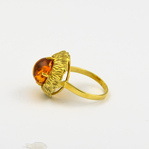 Ring aus 585 Gelbgold mit Bernstein, hochwertiger second hand Schmuck perfekt aufgearbeitet