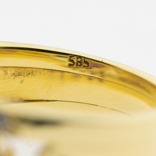 Rubinring aus 585 Gelbgold mit Brillant und Diamant, nachhaltiger second hand Schmuck perfekt aufgearbeitet