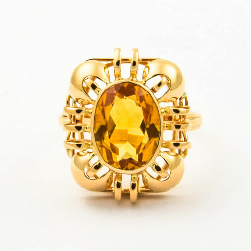 Ring aus 585 Gelbgold mit Citrin, hochwertiger second hand Schmuck perfekt aufgearbeitet