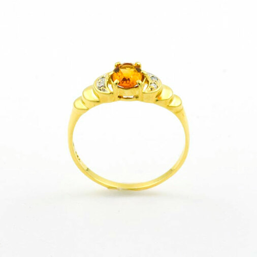 Ring aus 585 Gelbgold mit Citrin und Diamant, nachhaltiger second hand Schmuck perfekt aufgearbeitet