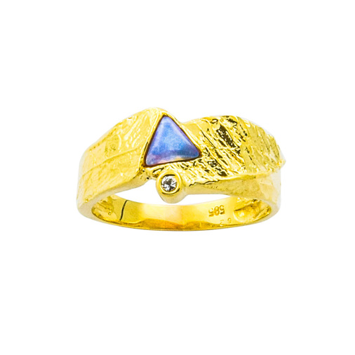 Ring aus 585 Gelbgold mit Opal und Diamant, nachhaltiger second hand Schmuck perfekt aufgearbeitet