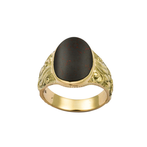 Ring aus 585 Gelbgold mit Heliotrop, hochwertiger second hand Schmuck perfekt aufgearbeitet