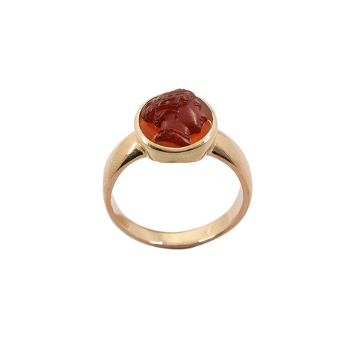 Ring aus 750 Gelbgold mit Karneol, hochwertiger second hand Schmuck perfekt aufgearbeitet
