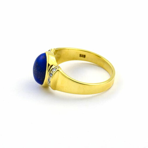 Ring aus 585 Gelbgold mit Lapislazuli und Brillant, nachhaltiger second hand Schmuck perfekt aufgearbeitet