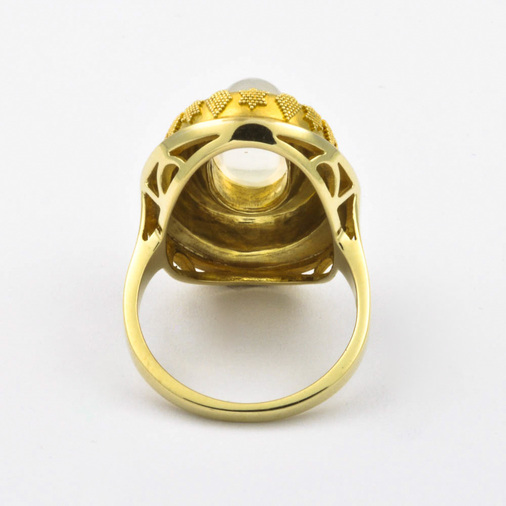 Ring aus 585 Gelbgold mit Mondstein, hochwertiger second hand Schmuck perfekt aufgearbeitet